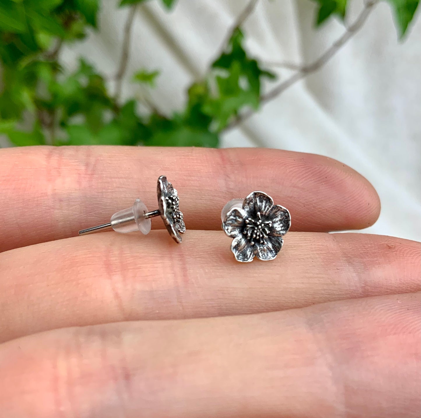 Silver Sakura Cherry Blossom Stud Earrings