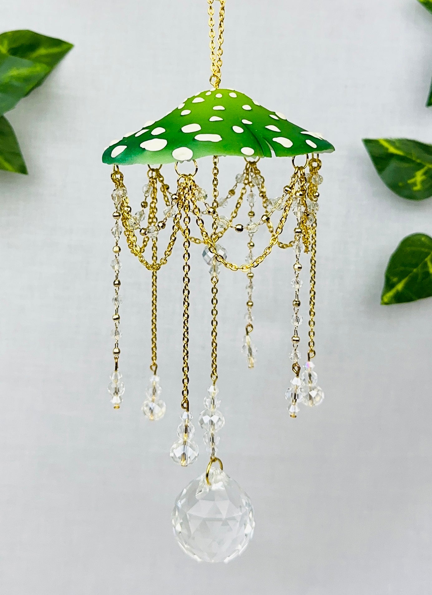 Small Green Zinnia Mushroom Sun Catcher