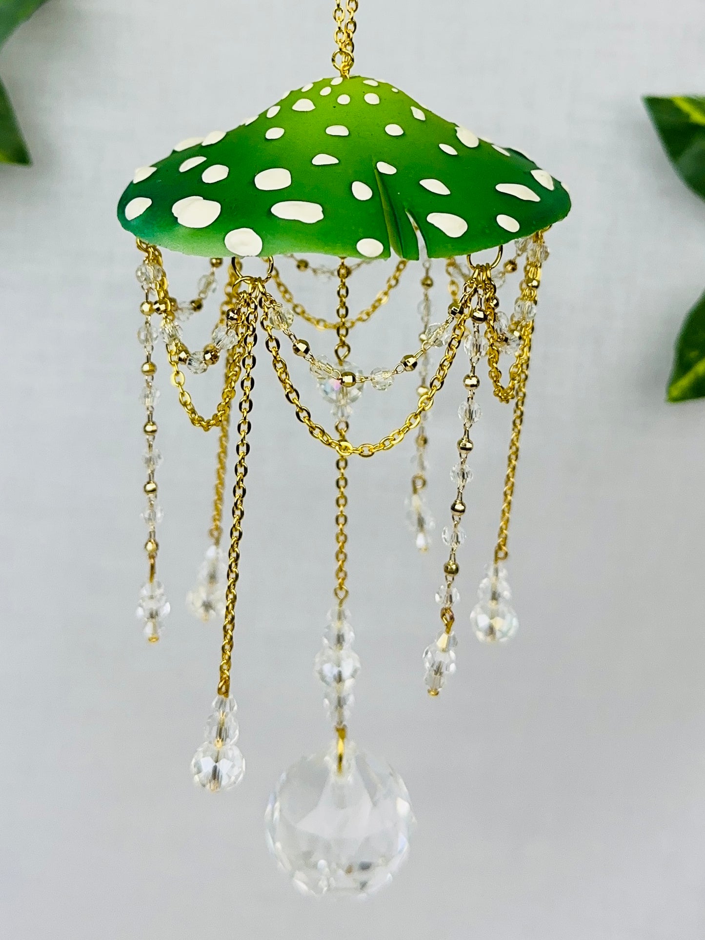 Small Green Zinnia Mushroom Sun Catcher