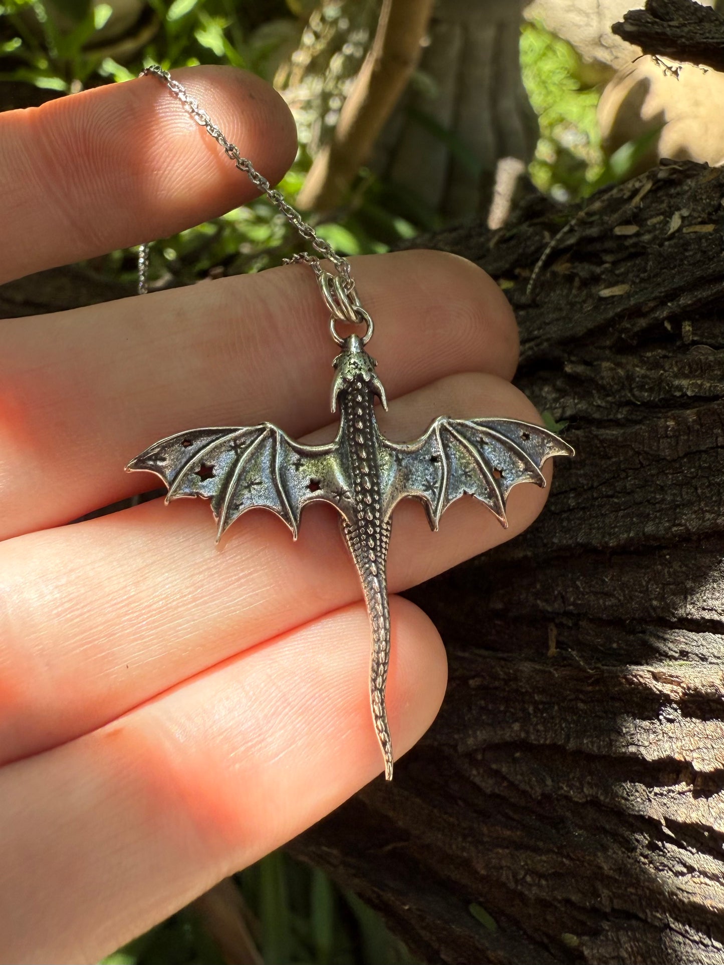 Sterling Silver Dragon with Star Wing Pattern