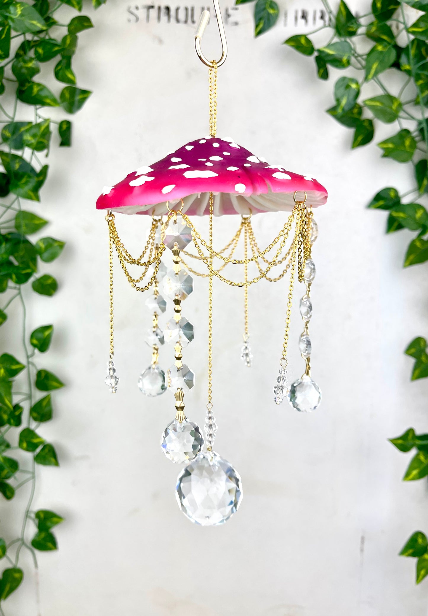 Large Pink Orchid Mushroom Suncatcher