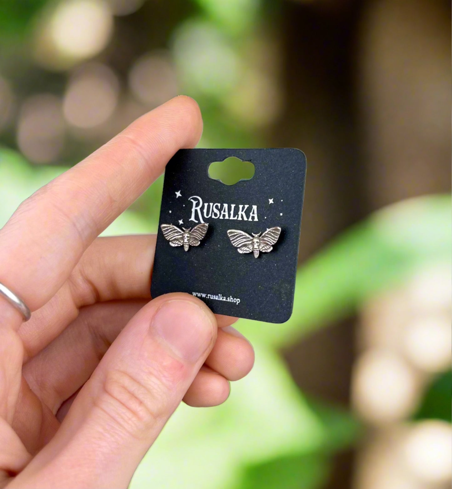 Silver Death Moth Stud Earrings