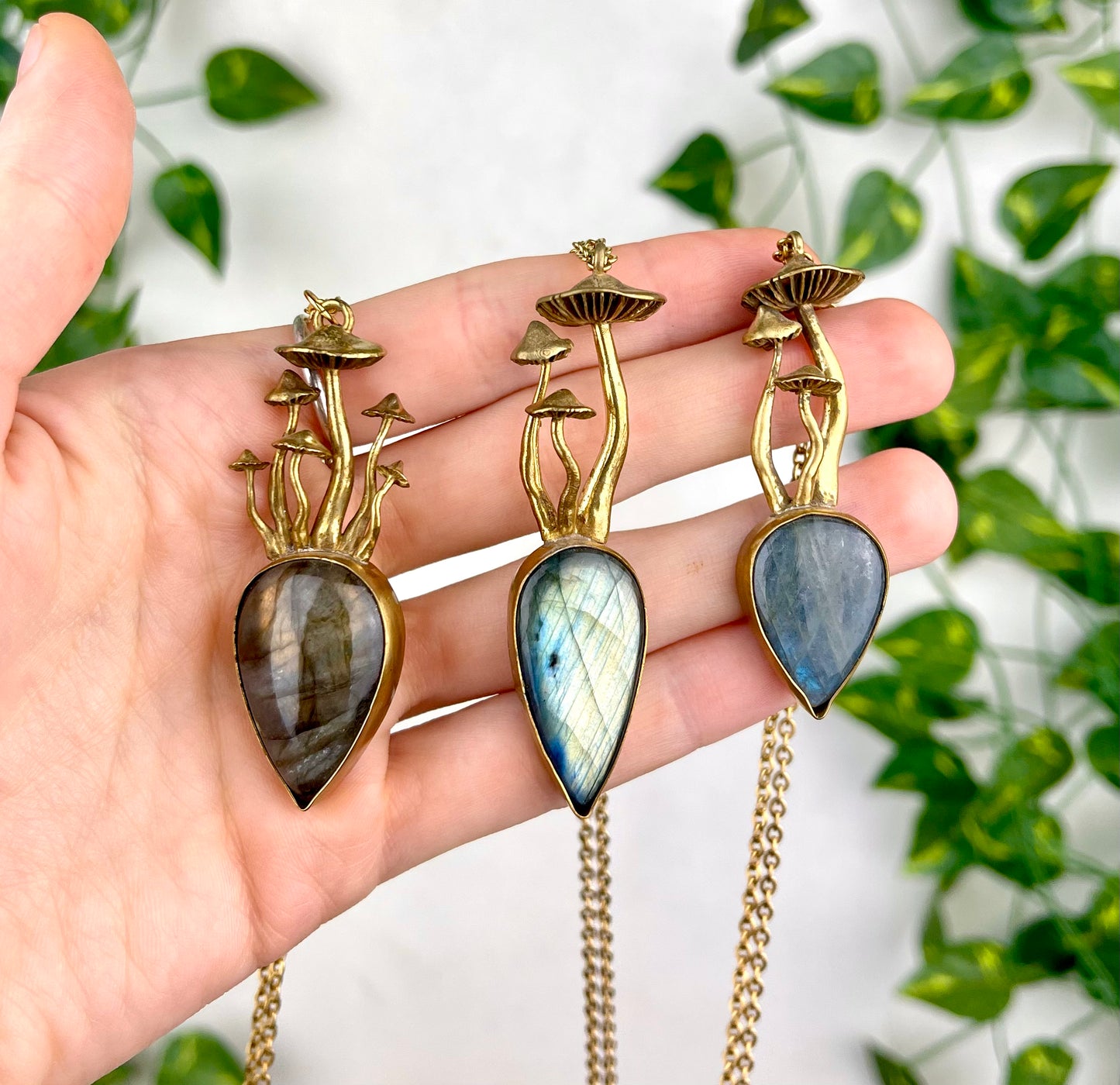 Brass Mushroom Labradorite Necklace