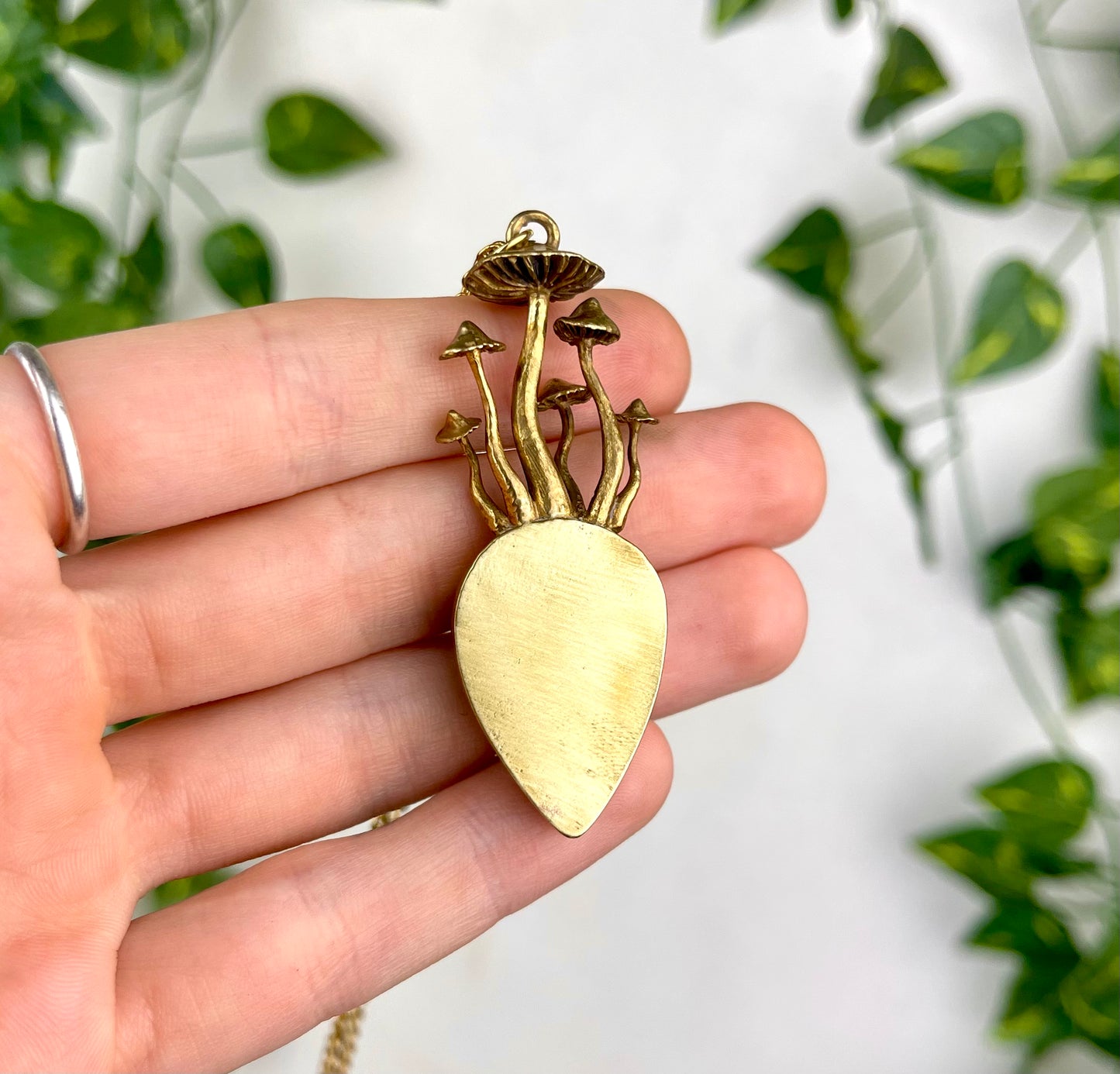 Brass Mushroom Labradorite Necklace