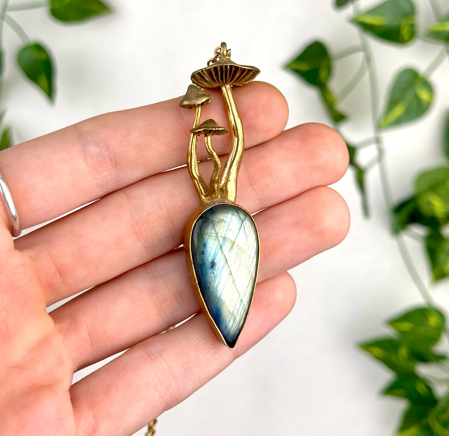 Brass Mushroom Labradorite Necklace