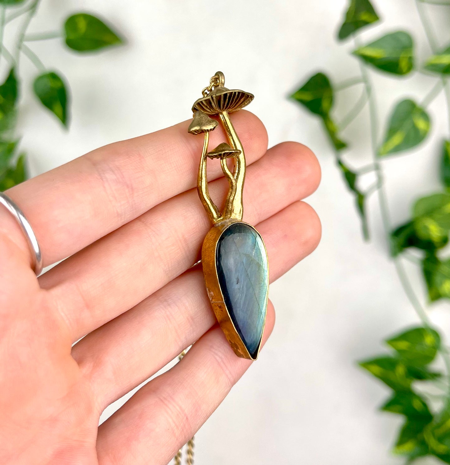 Brass Mushroom Labradorite Necklace