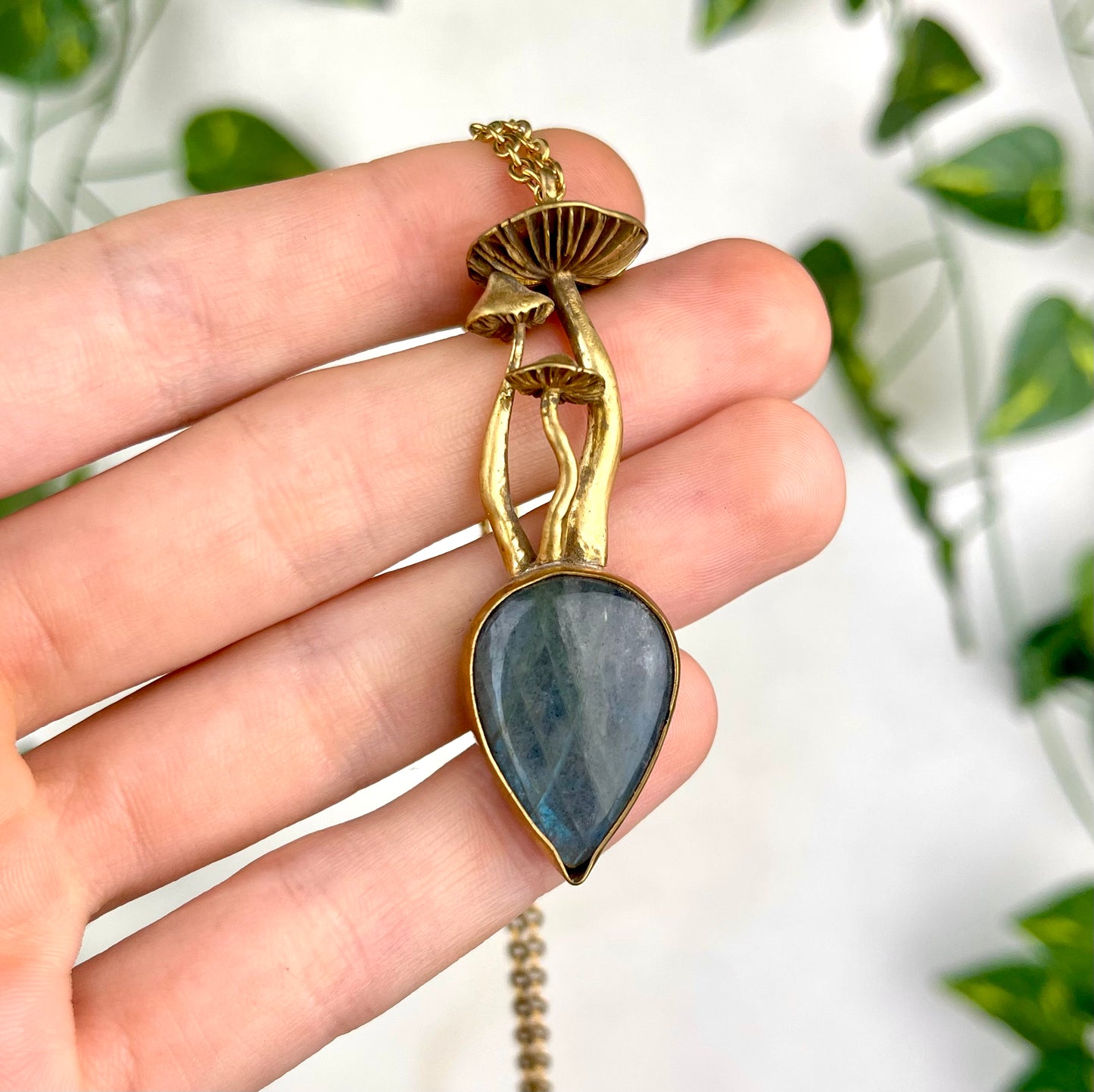 Brass Mushroom Labradorite Necklace