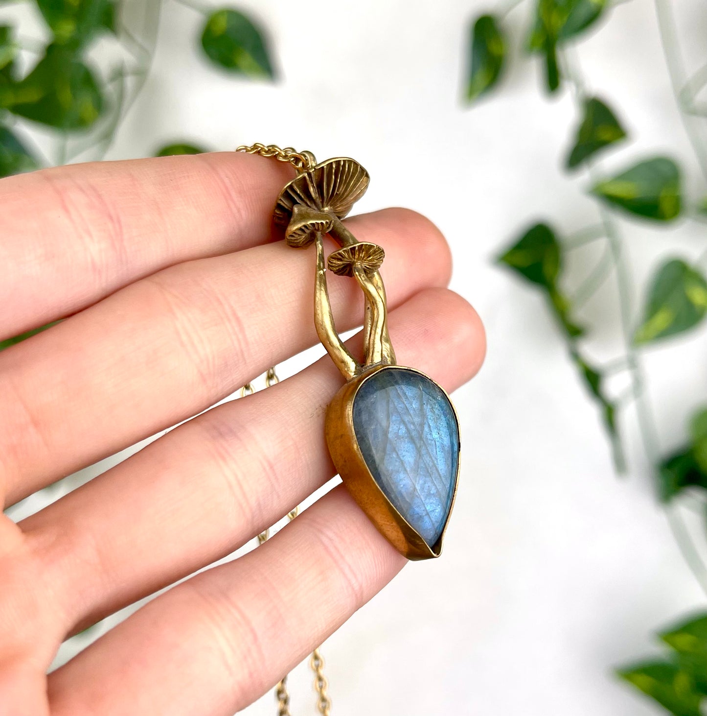 Brass Mushroom Labradorite Necklace