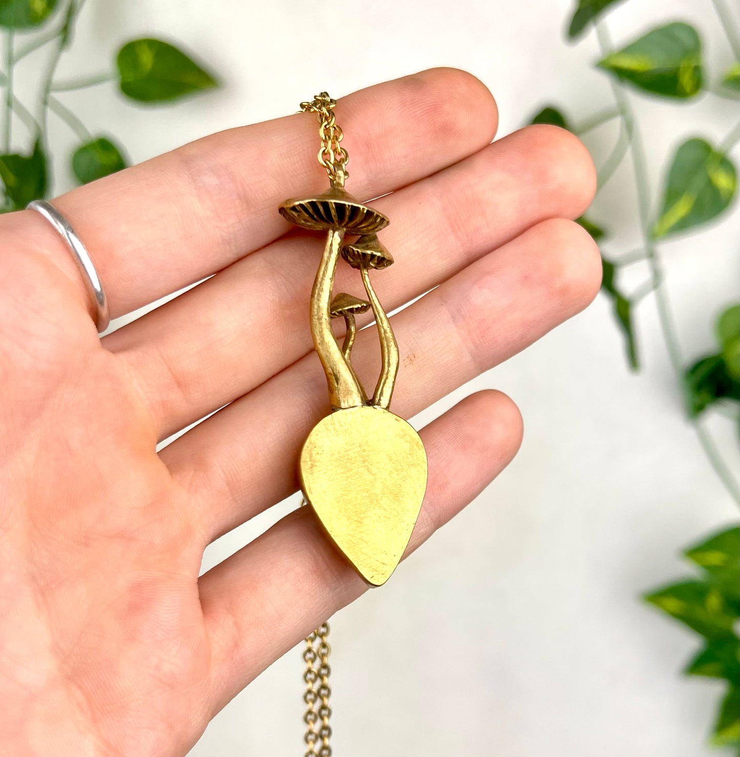 Brass Mushroom Labradorite Necklace