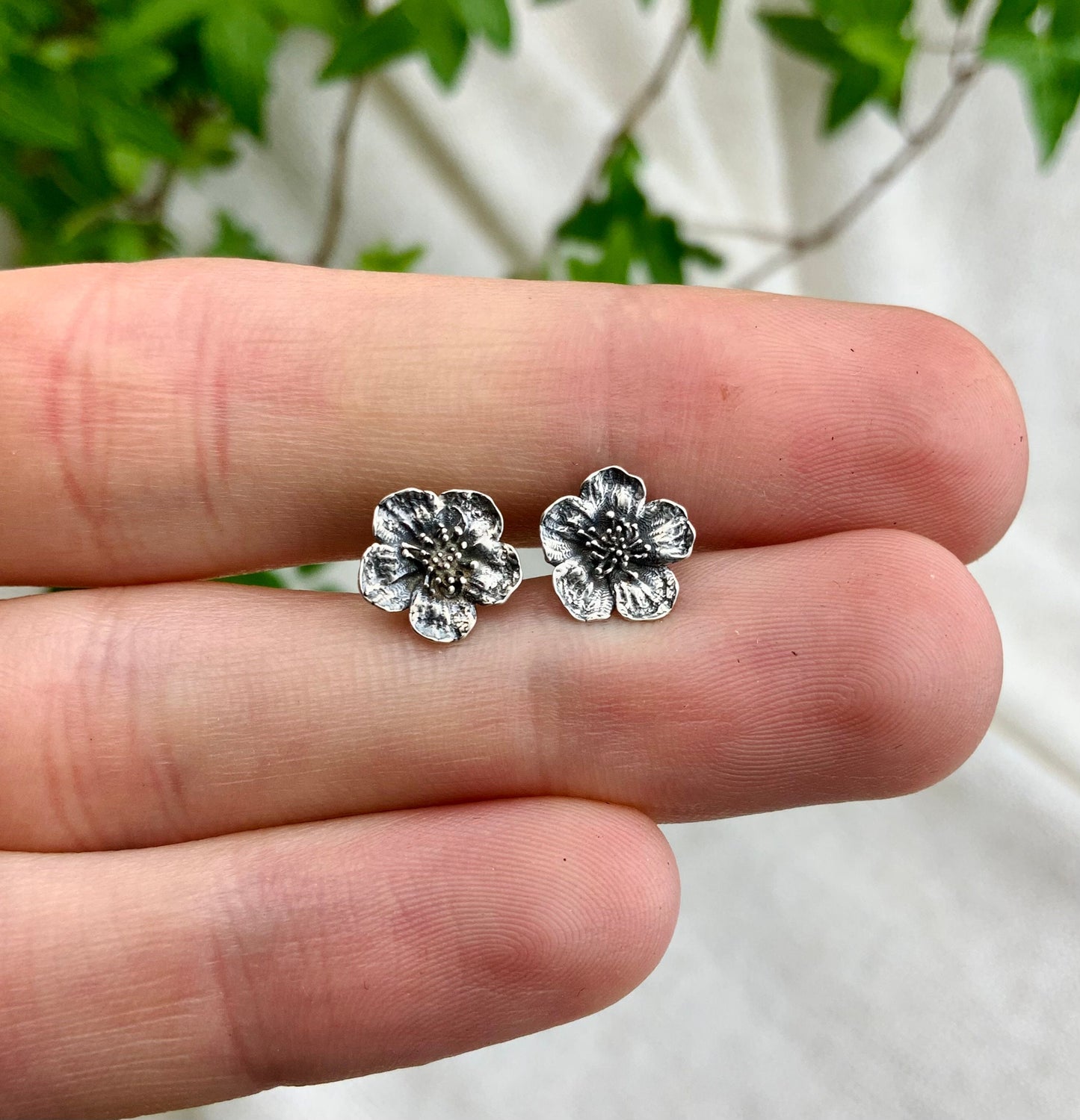 Silver Sakura Cherry Blossom Stud Earrings