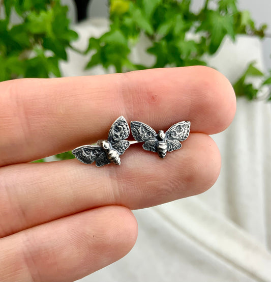 Silver Moth stud earrings